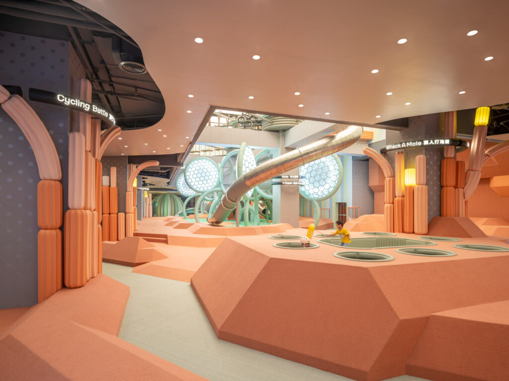 The sand dunes stretch throughout the space. 