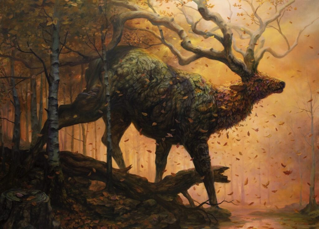 The artist’s works often express the relationship between humans and nature.