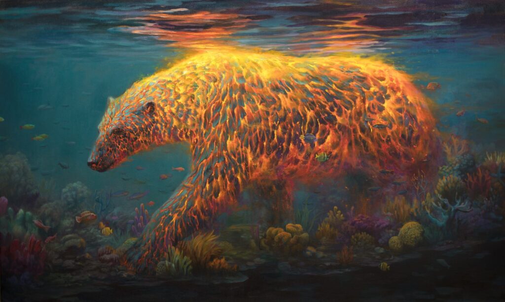 Martin Wittfooth’s paintings often place animals at the center.
