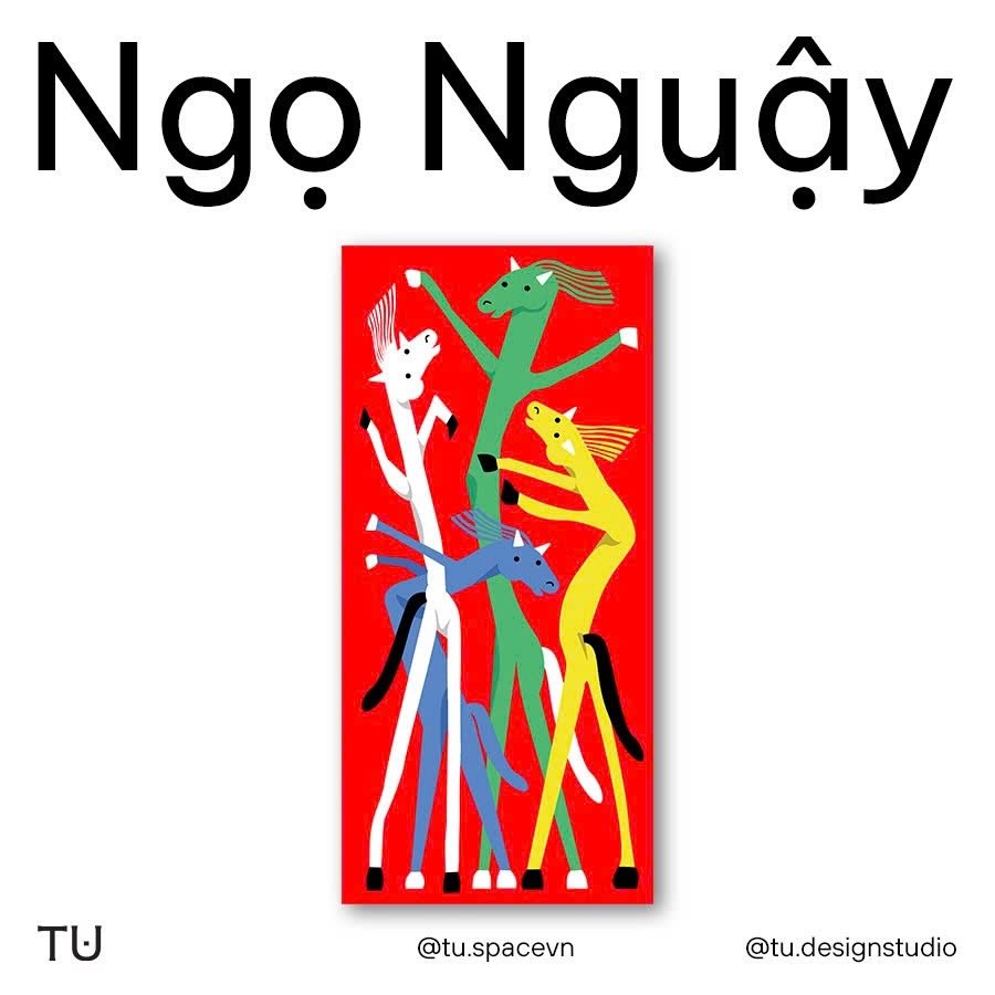 "Ngọ Nguậy" - Một góc nhìn đầy hóm hỉnh và hiện đại với những chú ngựa đa sắc trên nền đỏ truyền thống. 