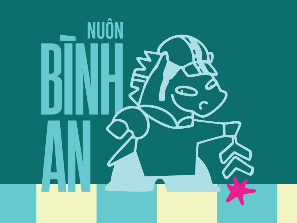 Gam màu xanh trẻ trung tôn vinh nét vẽ cách điệu từ hình ảnh ấm chén và linh vật Ngựa Bính Ngọ.